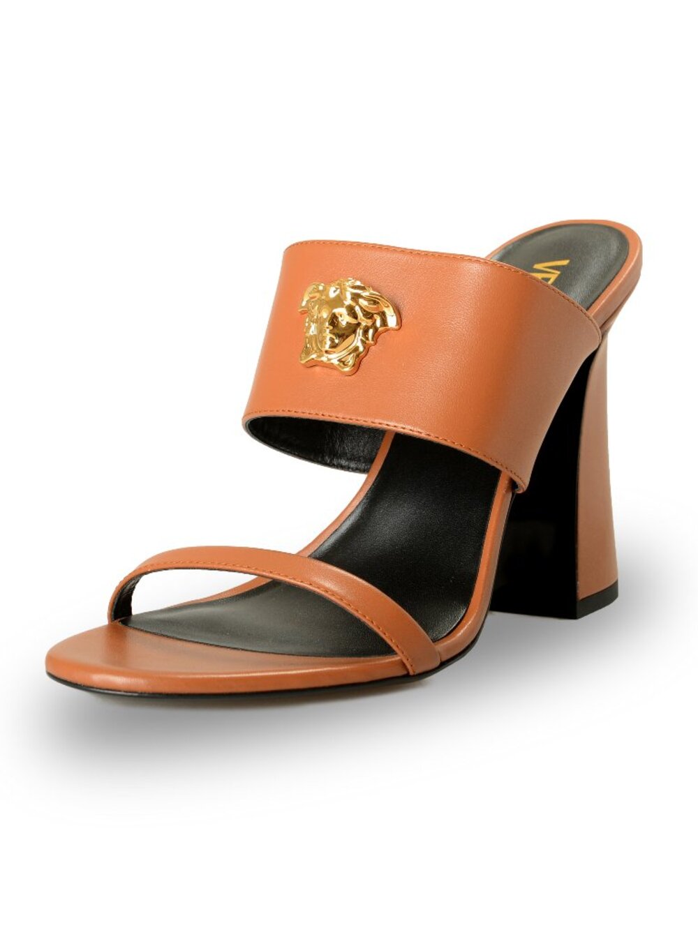 Versace Women's Summer Nude Leather Gold Medusa Mules Sandals Shoes US 11 IT 41